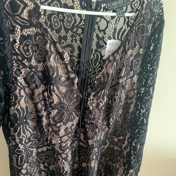 Forever 21 Black and Nude Lace dress with deep V tie up - Picture 1 of 2